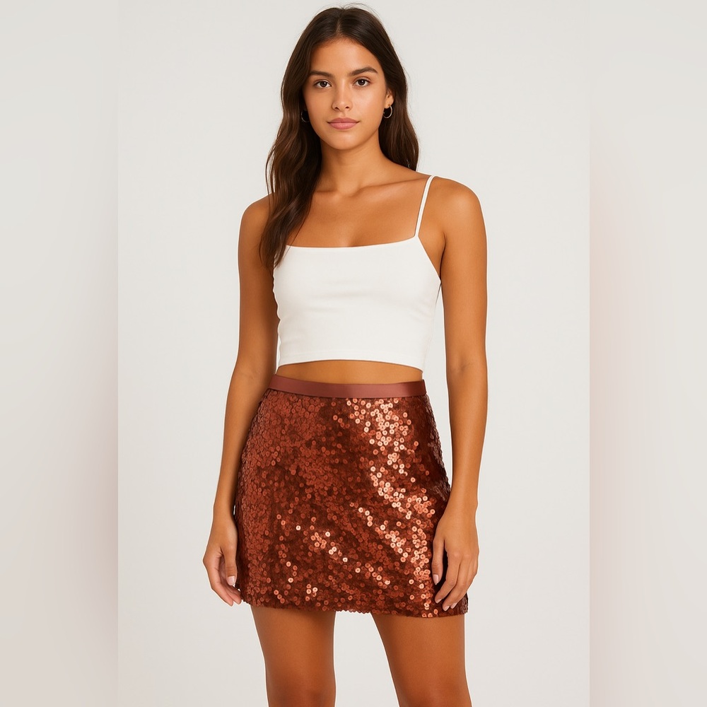 Banana Republic Brown Sequin Mini Skirt Women's Size 6 Party Holiday Glam Chic